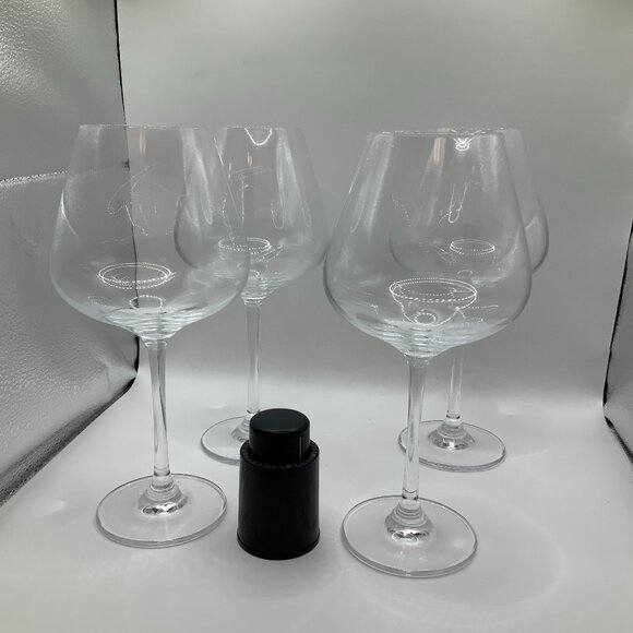 OitiO Red Crystal Wine Glasses Set of 4 Long Stem  23 oz with Wine Stopper - Picture 1 of 10